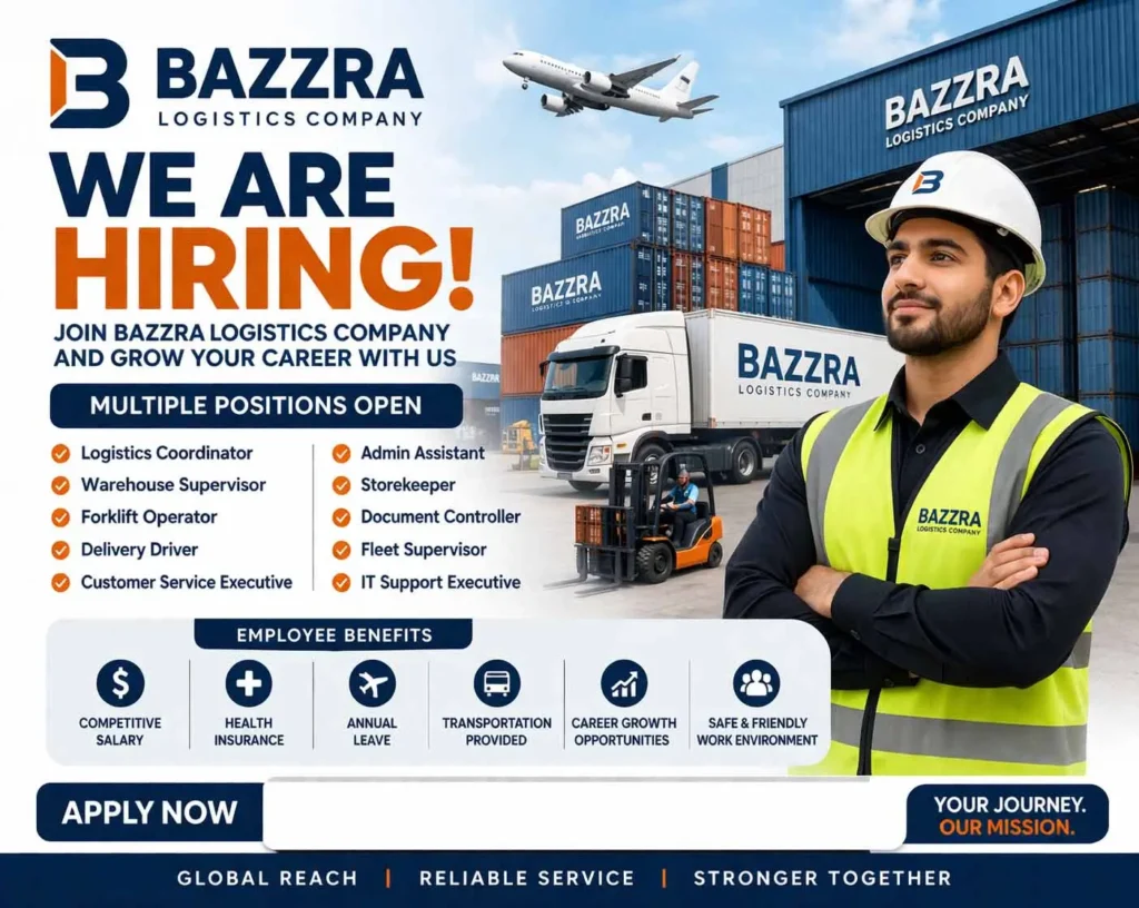 Bazzra Logistics Jobs UAE hiring warehouse assistant driver logistics coordinator Dubai